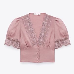 ZARA cropped lace top lilac